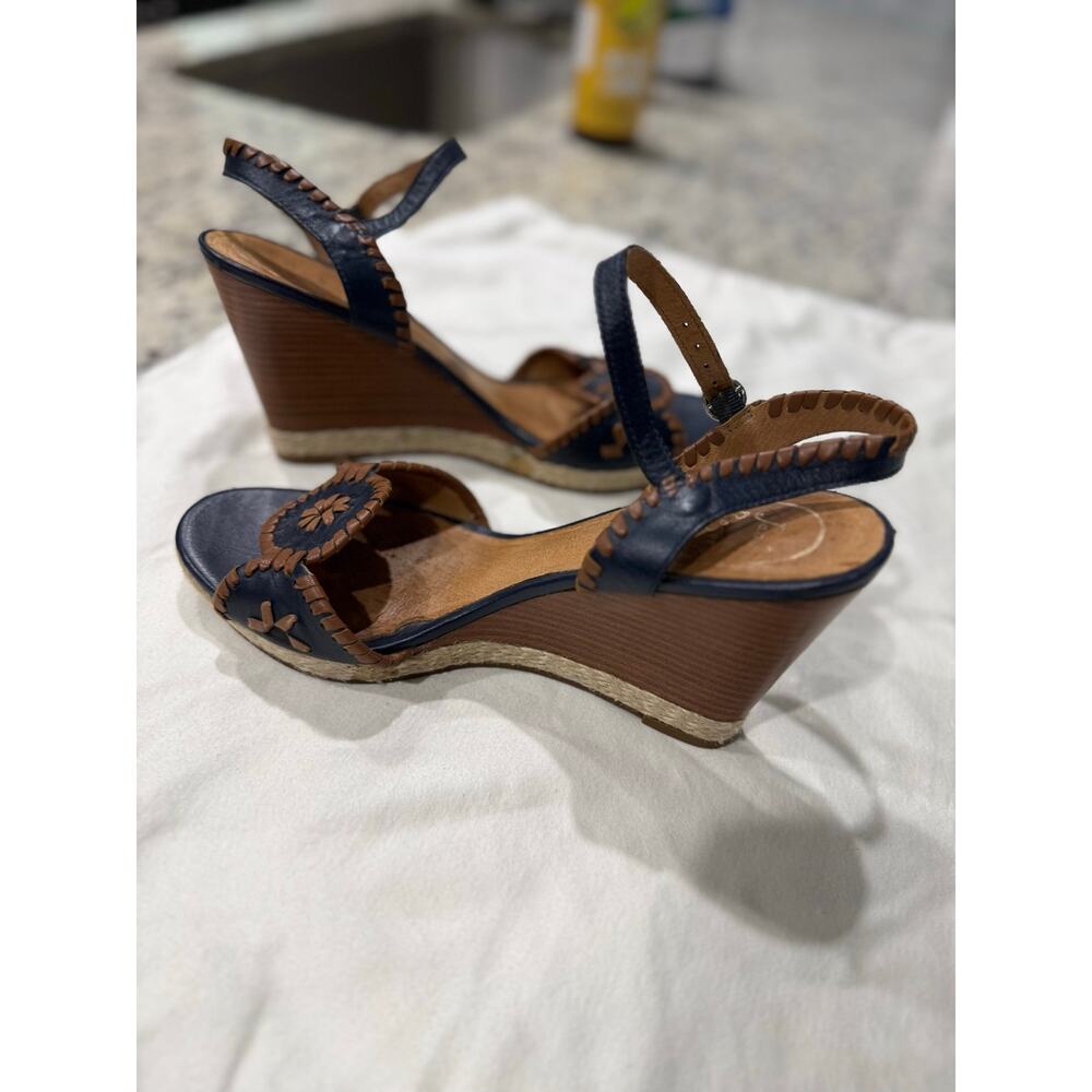 Jack Rogers Navy Leather Wedge Sandals Size 10 Coastal Resort Vacation Summer - Picture 5 of 6